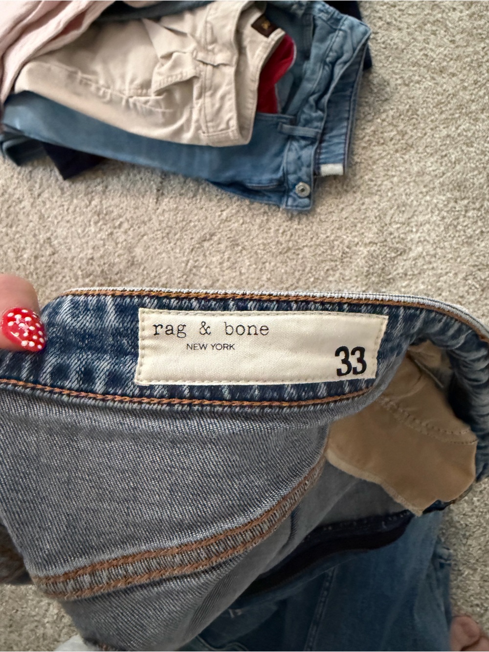 rag & bone Blue Denim Jeans with Contrast Stitching